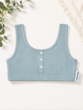 Old Navy Waffle Knit Bralette Tank Seafoam Green Button Front XL NWT